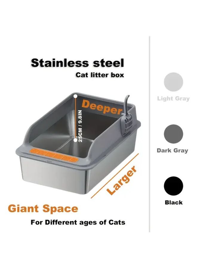 CAMELDAILY Black XL High Sided Stainless Steel Cat Litter Box Anti Spill Edges - Image 1